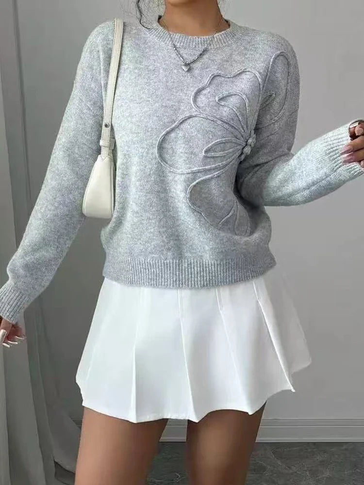 Jersey Mujer Cuello Redondo Bordado Floral