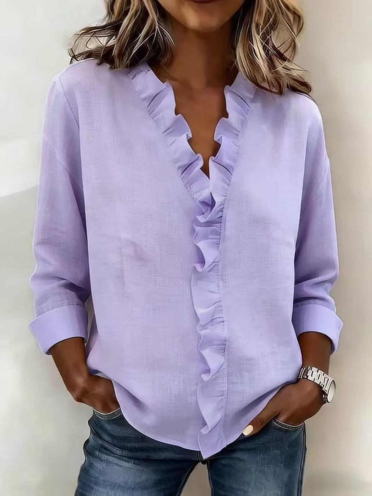 Blusa Mujer Algodón Cuello Volantes