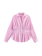 Camisa Mujer Rayas Cuello Solapa Oficina