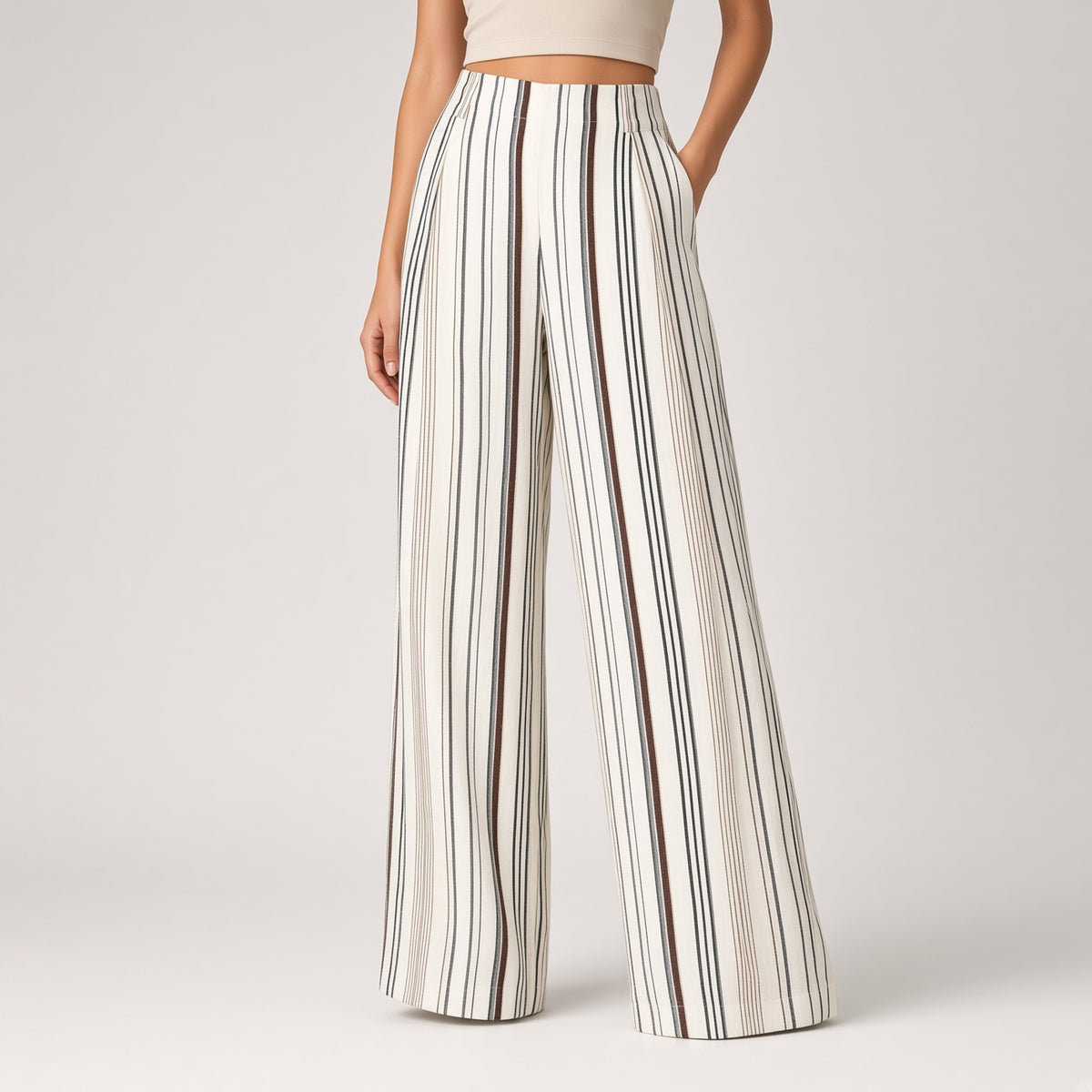 Pantalón Mujer Pierna Ancha Rayas Verano