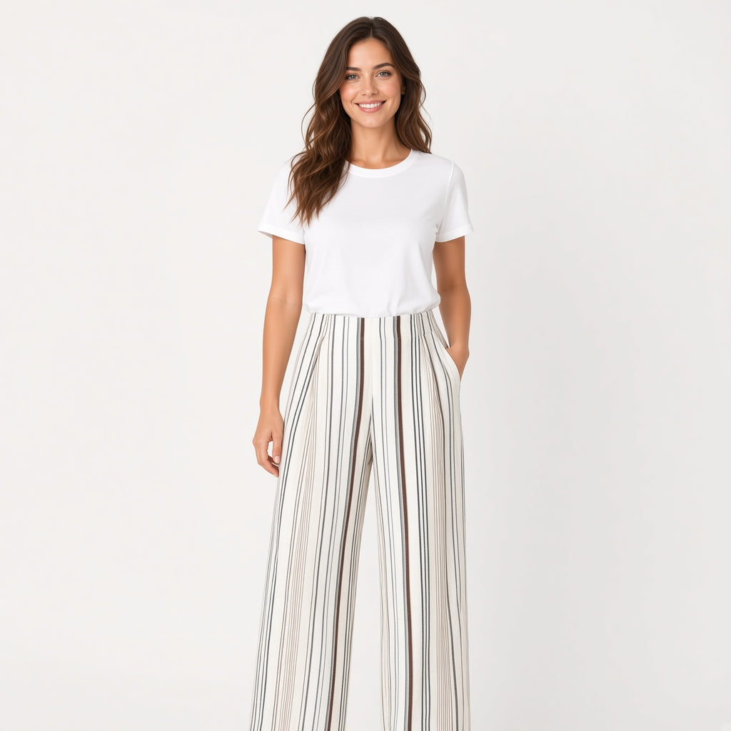 Pantalón Mujer Pierna Ancha Rayas Verano
