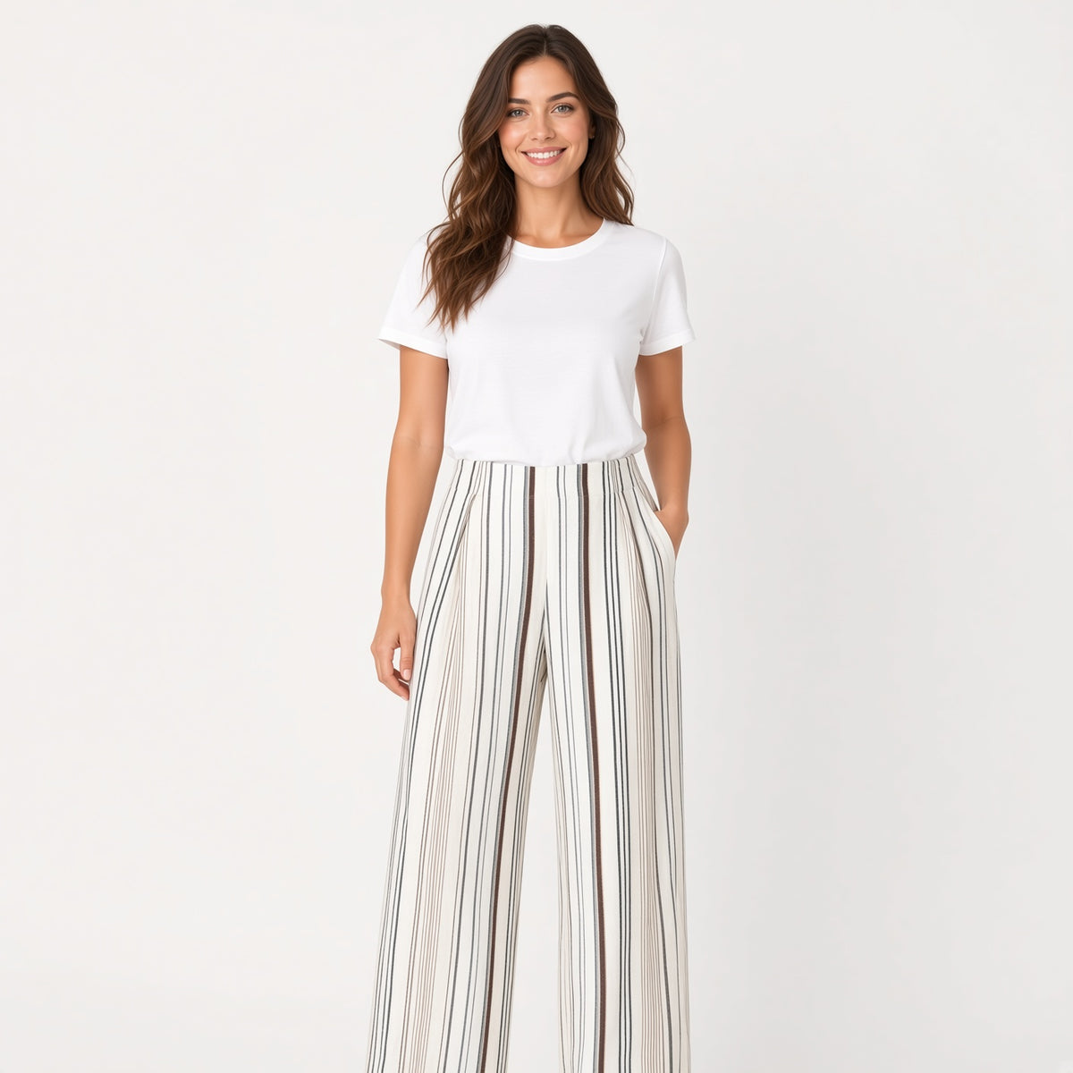 Pantalón Mujer Pierna Ancha Rayas Verano