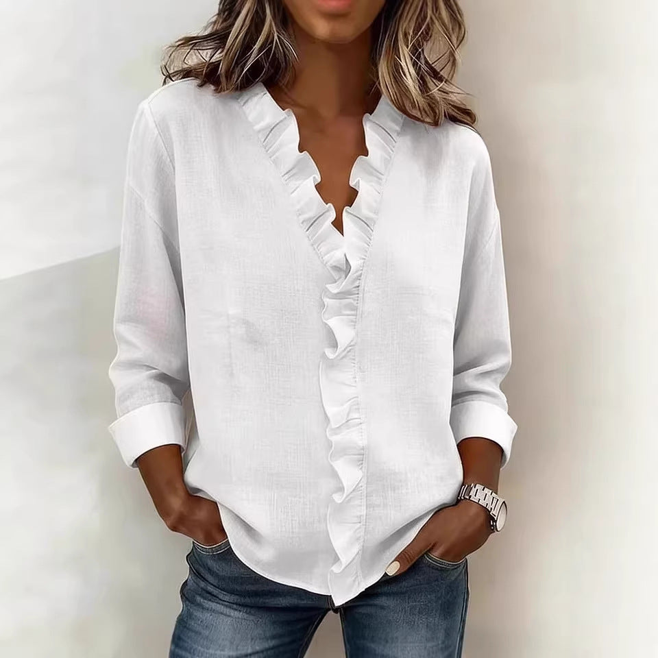 Blusa Mujer Algodón Cuello Volantes