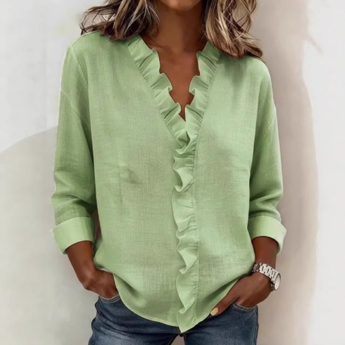 Blusa Mujer Algodón Cuello Volantes