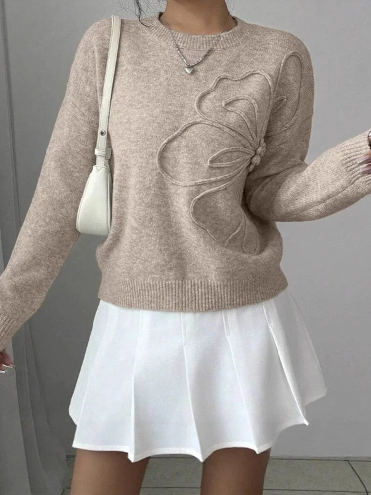 Jersey Mujer Cuello Redondo Bordado Floral
