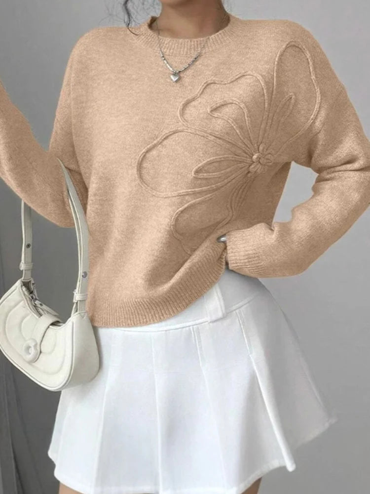Jersey Mujer Cuello Redondo Bordado Floral