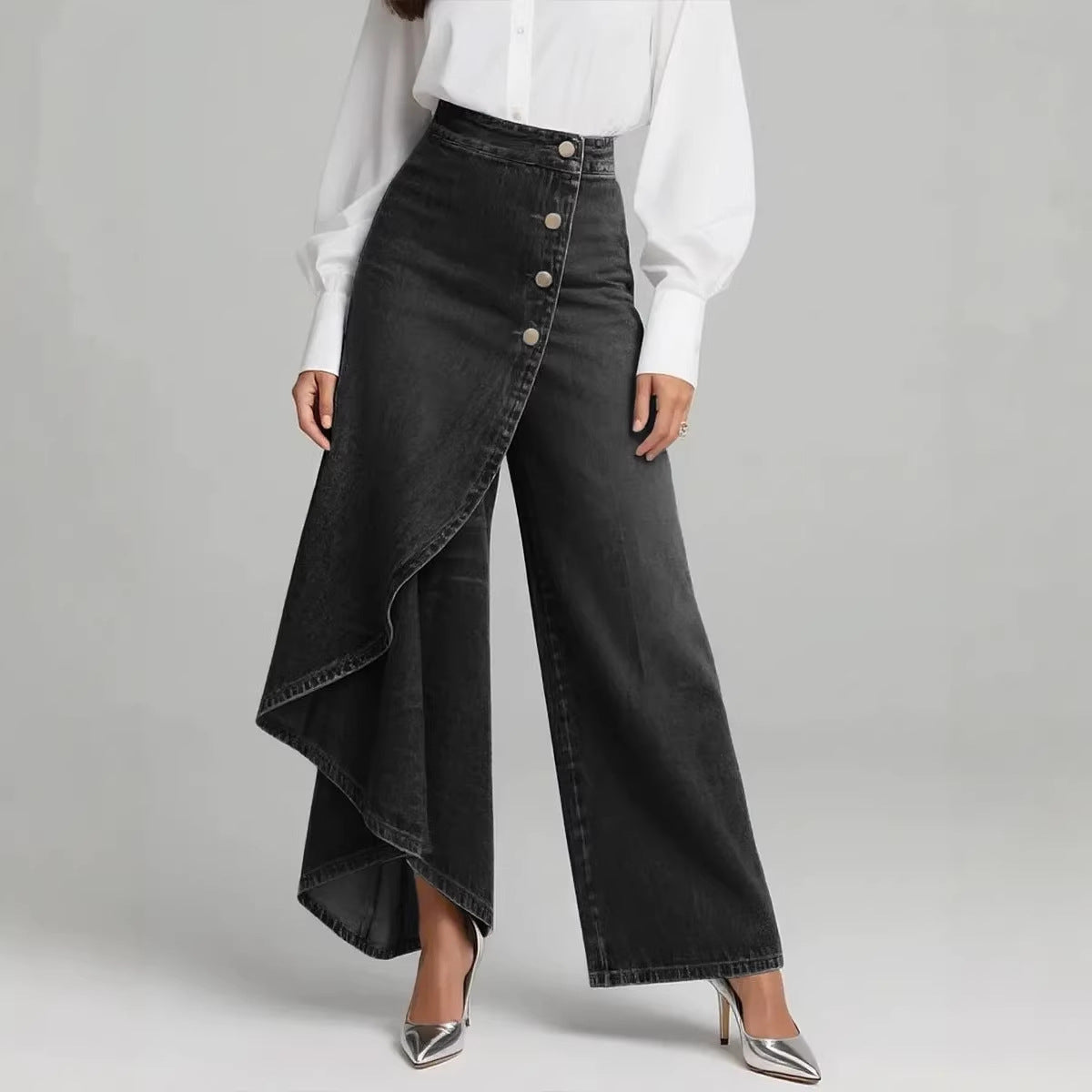 Pantalón Mujer Efecto Vaquero Pierna Ancha