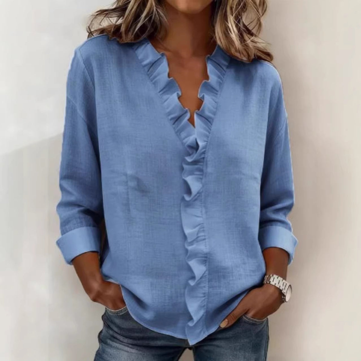 Blusa Mujer Algodón Cuello Volantes
