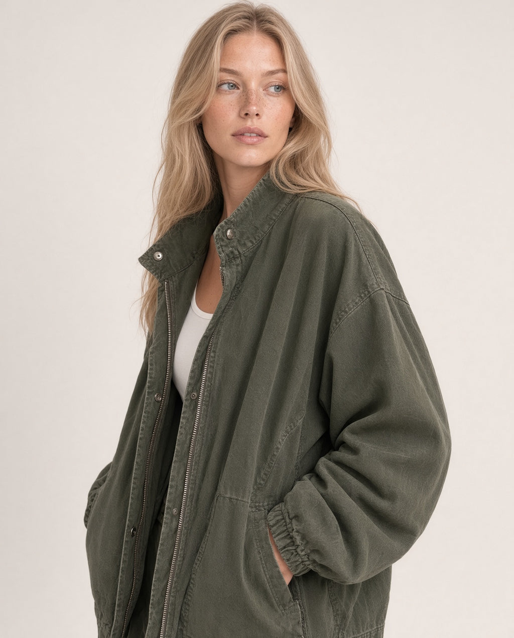 Chaqueta Mujer Vintage Cuello Alto Cremallera