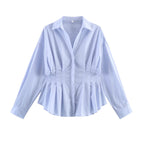 Camisa Mujer Rayas Cuello Solapa Oficina