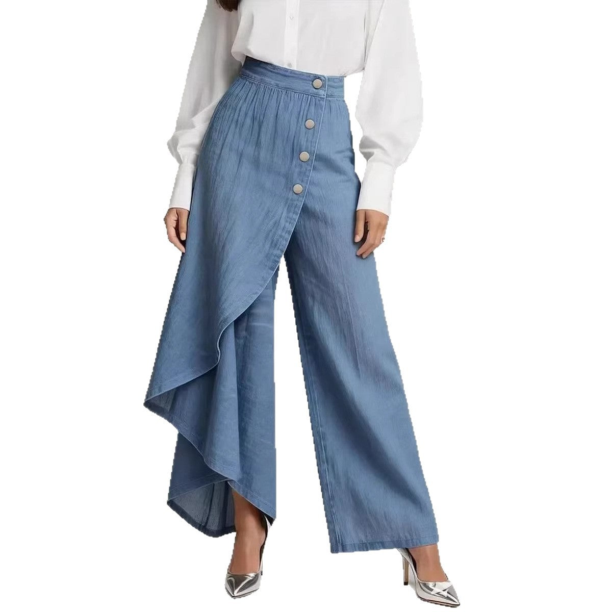 Pantalón Mujer Efecto Vaquero Pierna Ancha