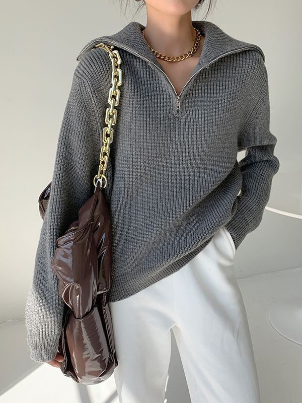 Jersey Mujer Cuello Polo con Cremallera