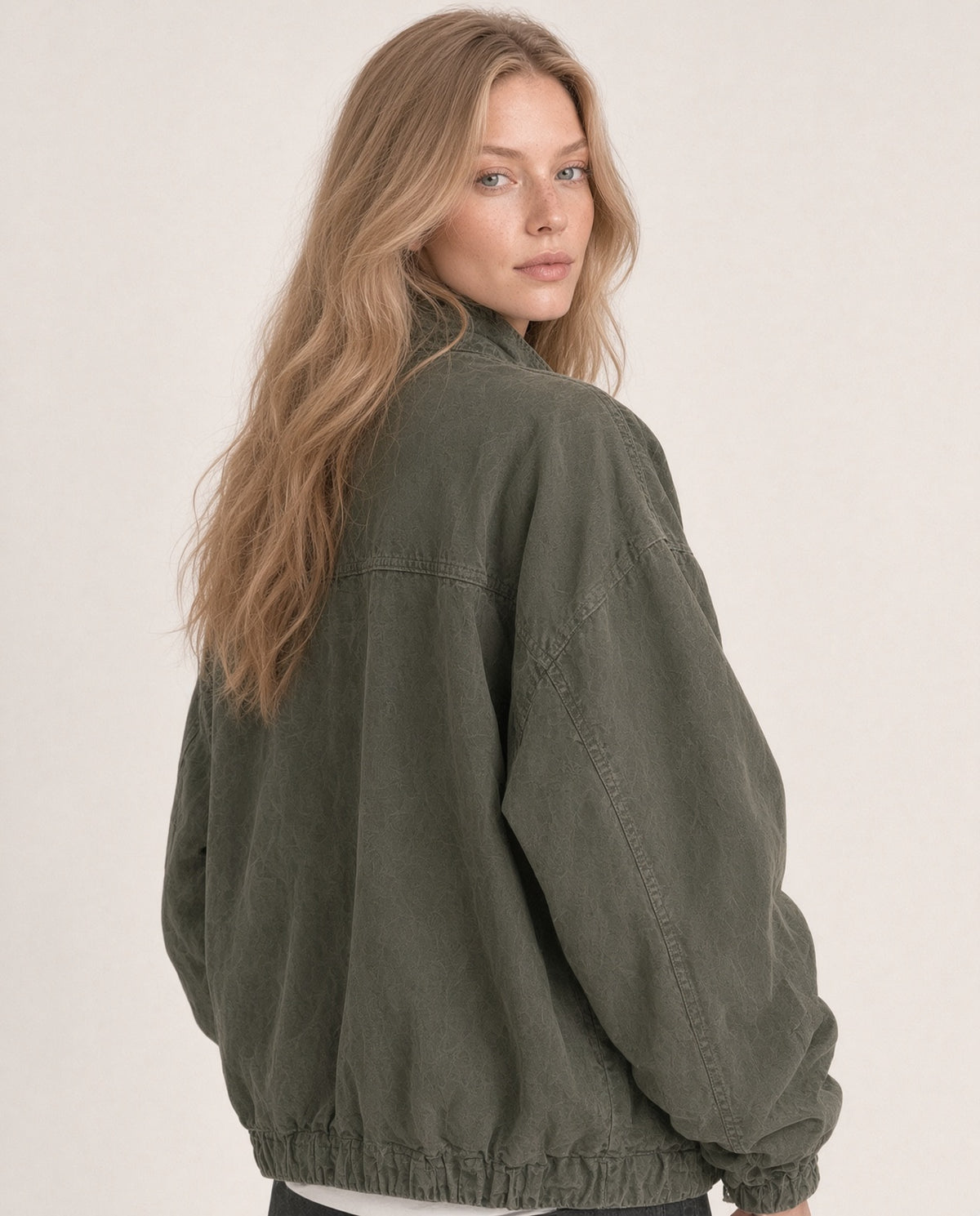 Chaqueta Mujer Vintage Cuello Alto Cremallera