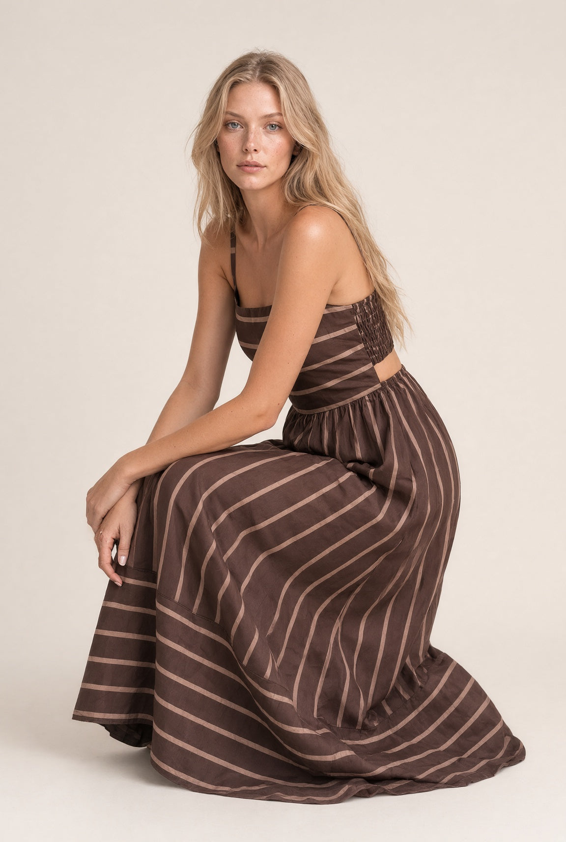 Vestido Largo Mujer Tirantes Estampado Rayas