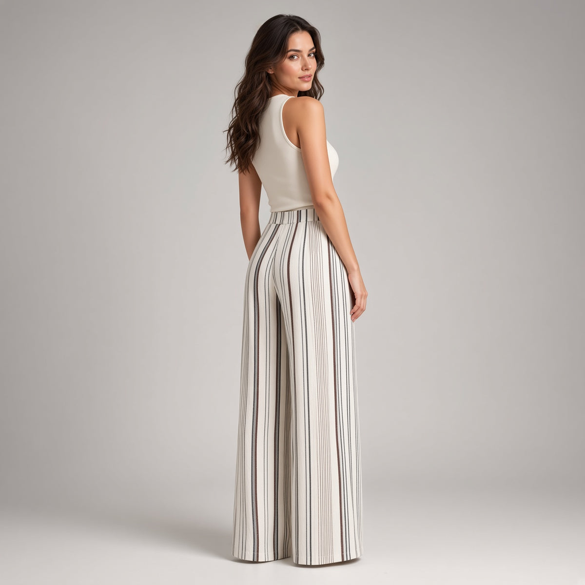 Pantalón Mujer Pierna Ancha Rayas Verano