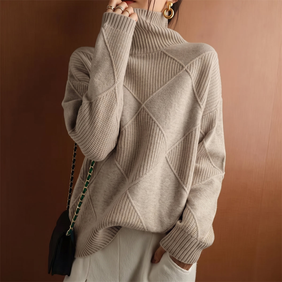 Jersey Mujer Cuello Alto Punto Grueso