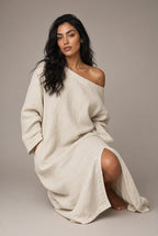 Vestido Largo Mujer Escote Asimétrico | Algodón-Lino