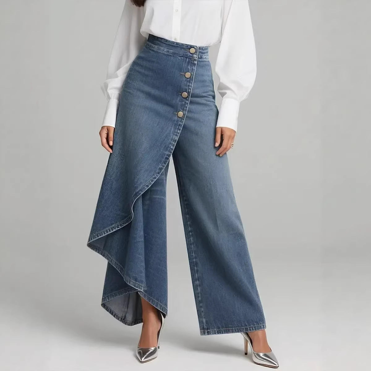 Pantalón Mujer Efecto Vaquero Pierna Ancha