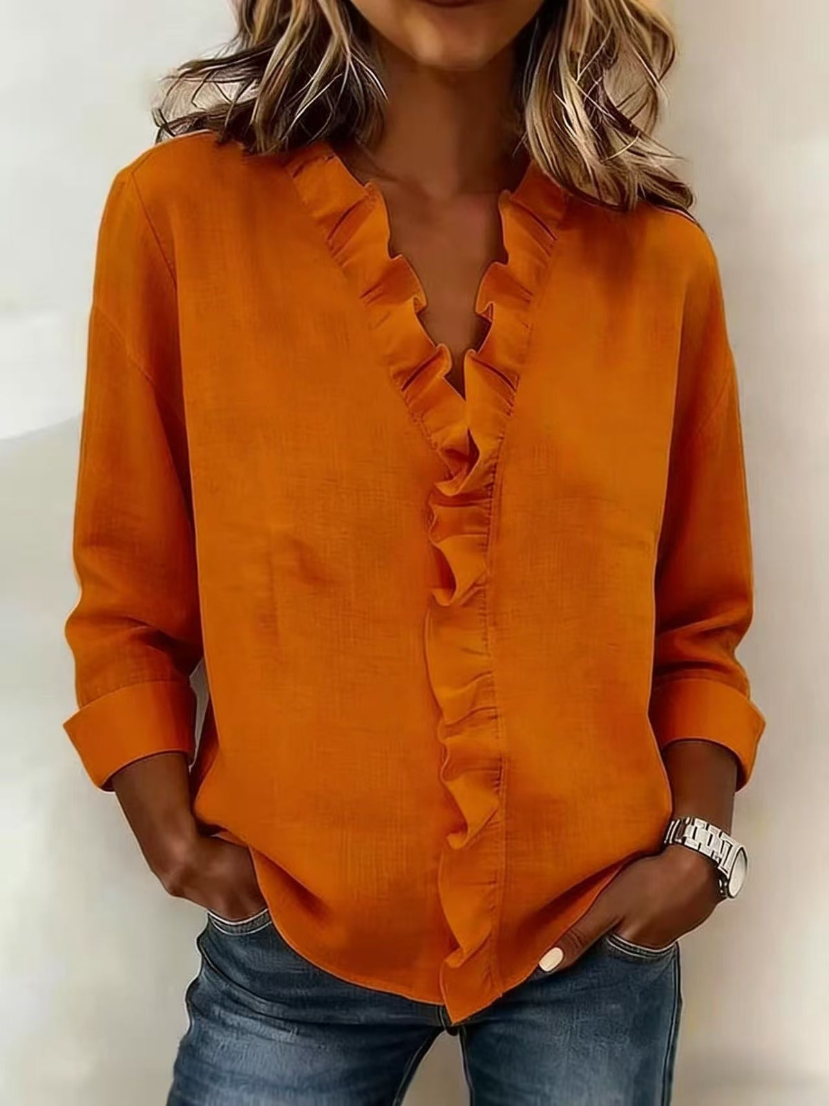 Blusa Mujer Algodón Cuello Volantes