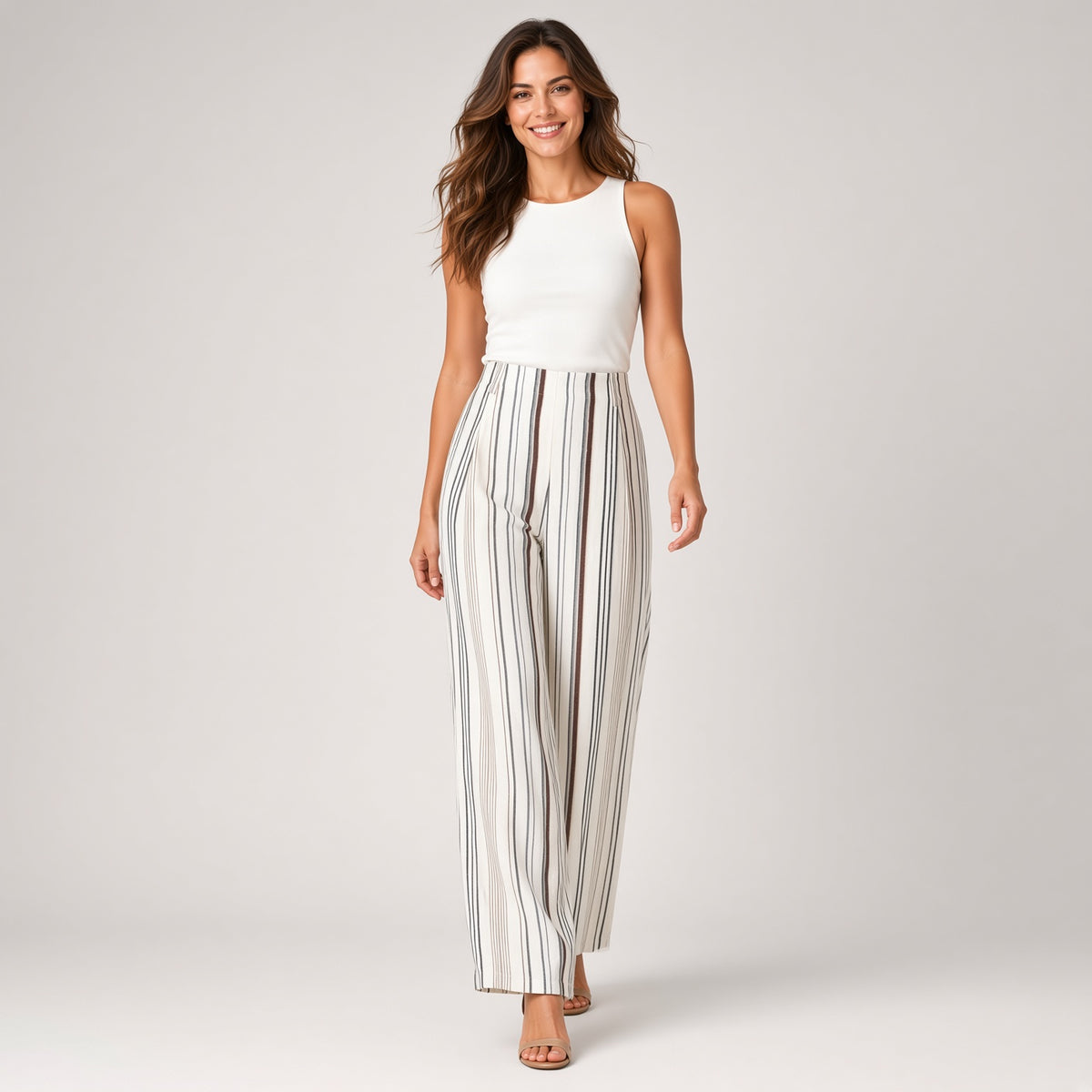 Pantalón Mujer Pierna Ancha Rayas Verano