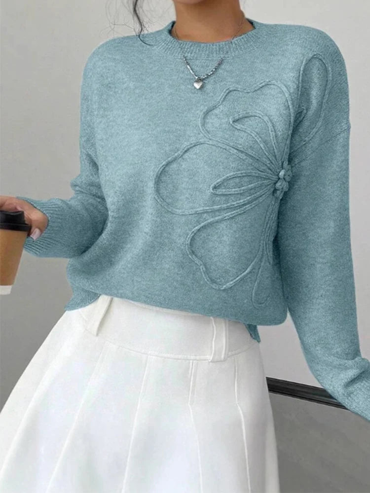 Jersey Mujer Cuello Redondo Bordado Floral