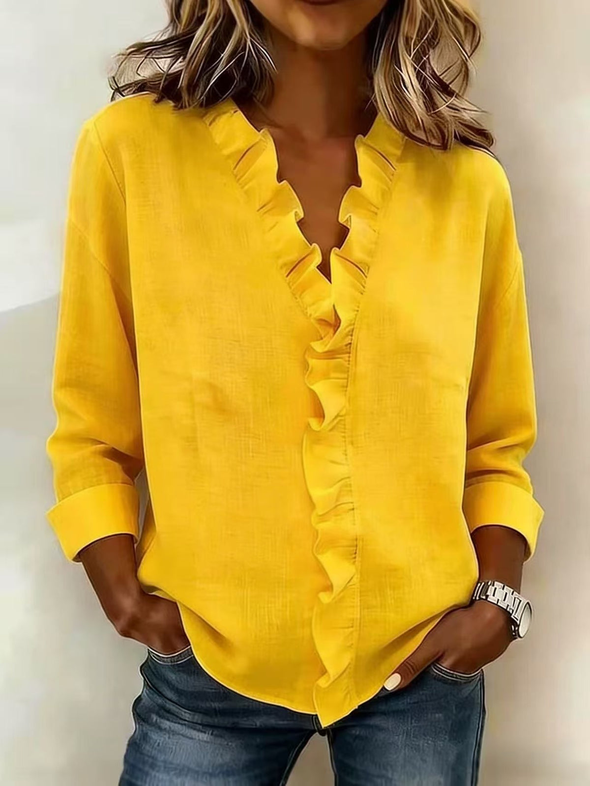 Blusa Mujer Algodón Cuello Volantes