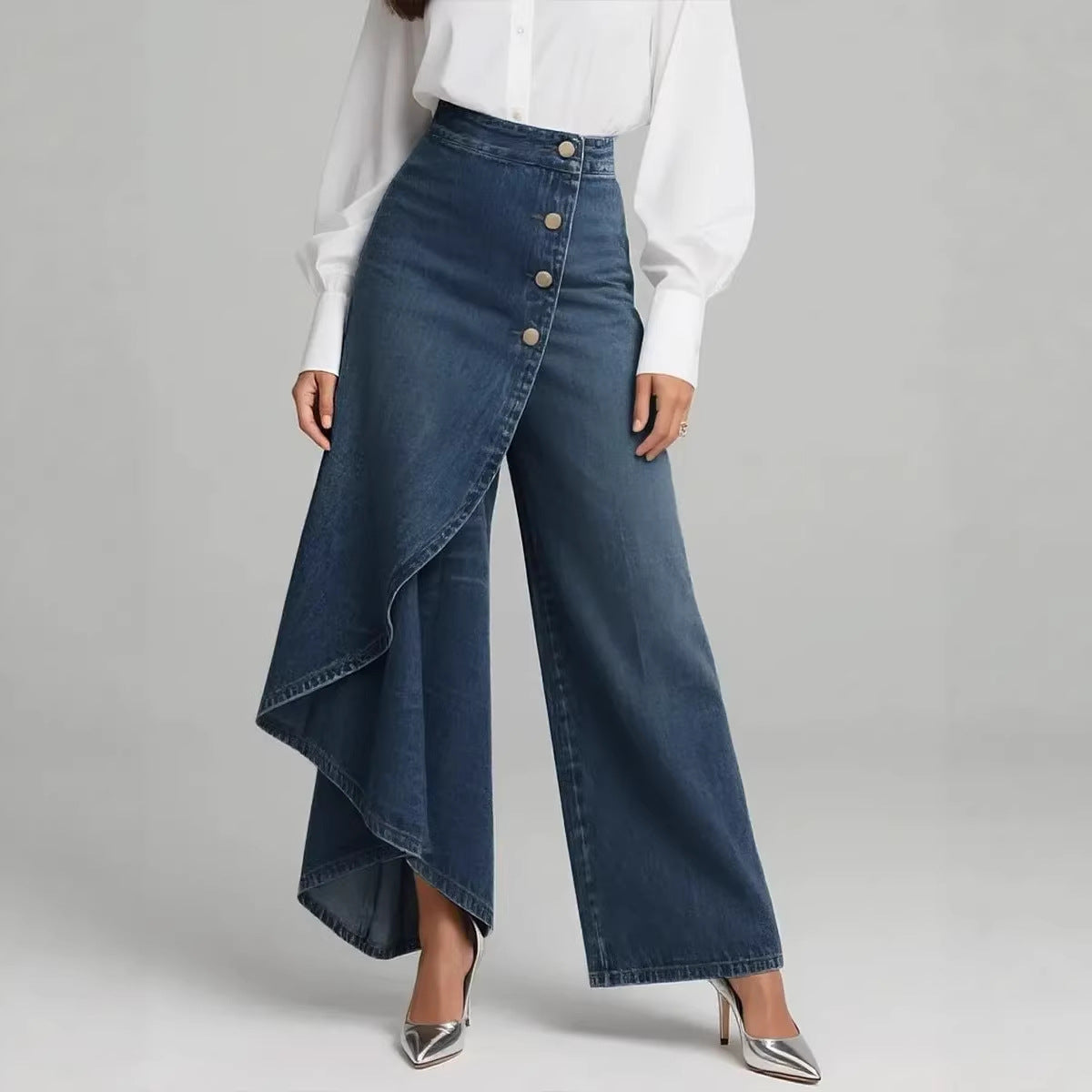Pantalón Mujer Efecto Vaquero Pierna Ancha