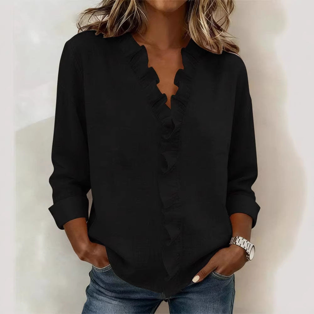 Blusa Mujer Algodón Cuello Volantes