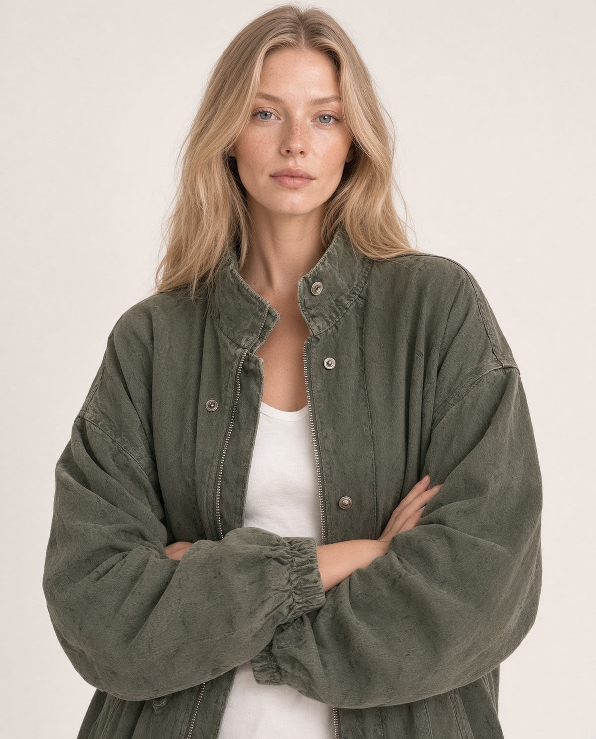 Chaqueta Mujer Vintage Cuello Alto Cremallera