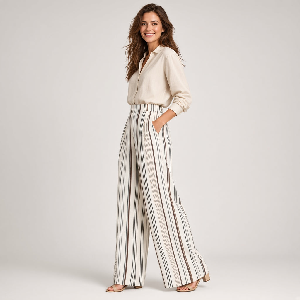 Pantalón Mujer Pierna Ancha Rayas Verano