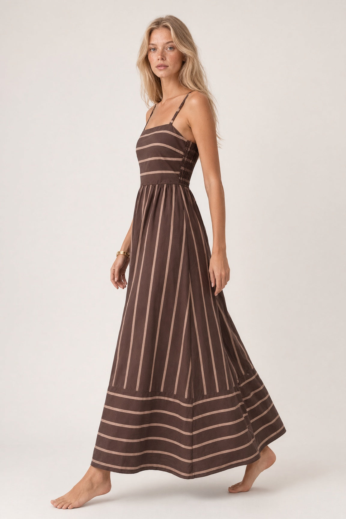 Vestido Largo Mujer Tirantes Estampado Rayas